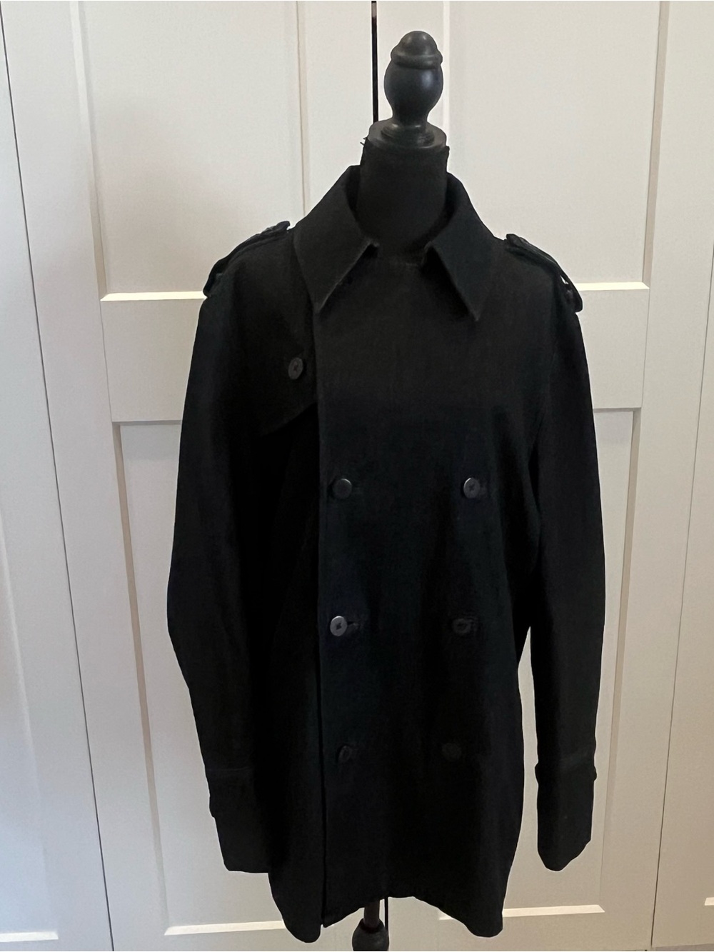 Russell Simmons Unisex Black Double-Breasted Trench Coat in Heavy Cotton Denim